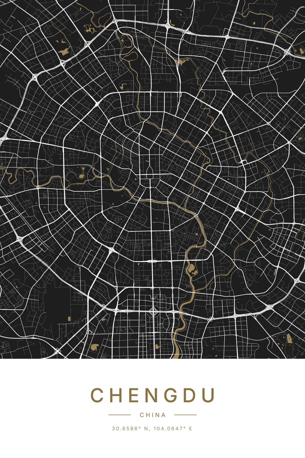 Brass design: a city map poster of Chengdu