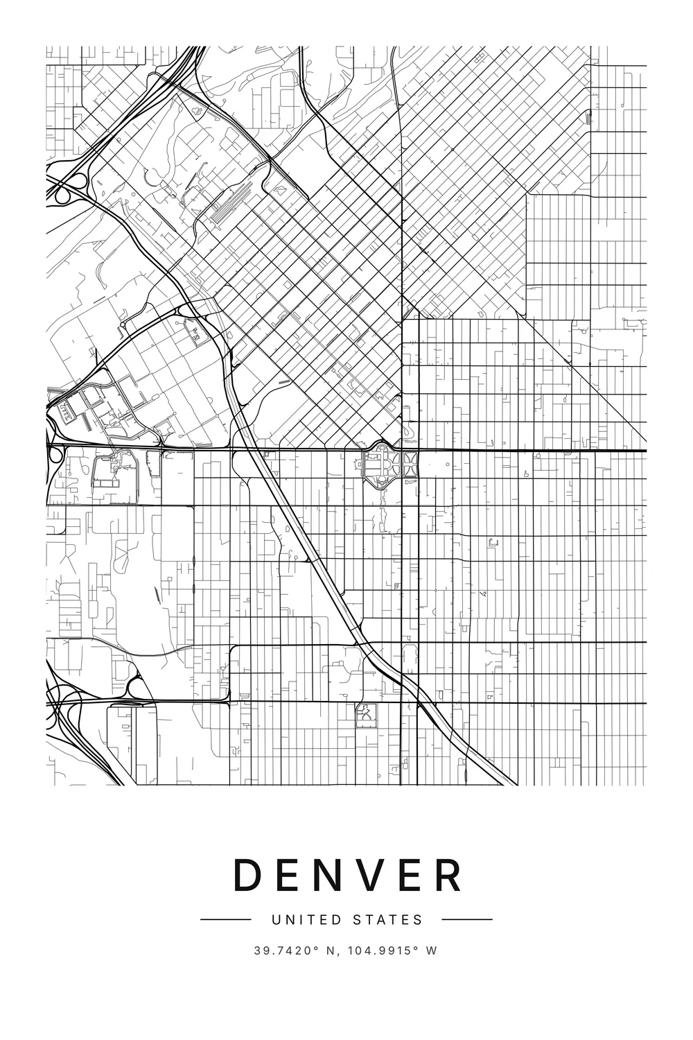 Ink design: a city map poster of Denver