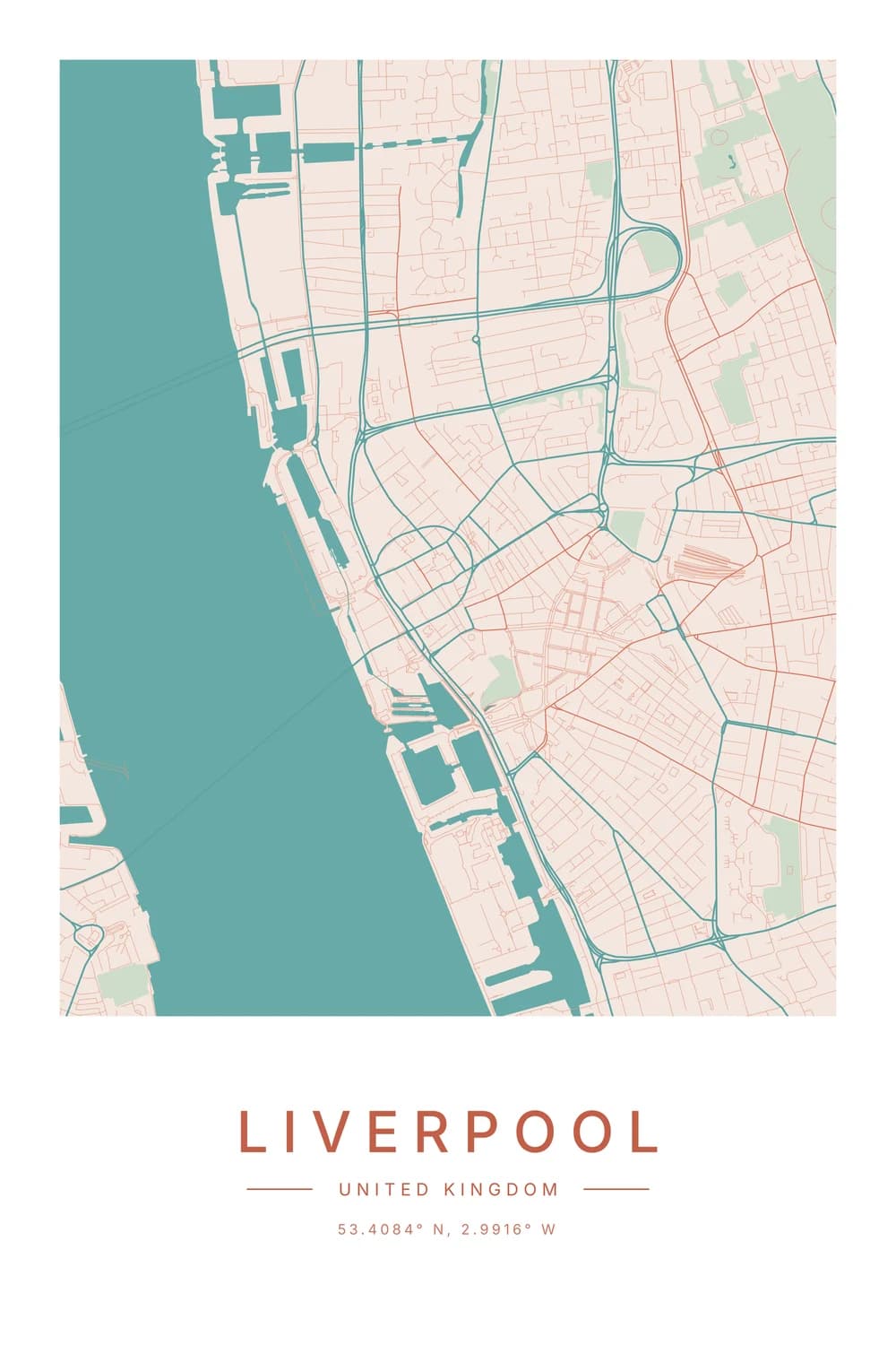 Rosewater design: a city map poster of Liverpool