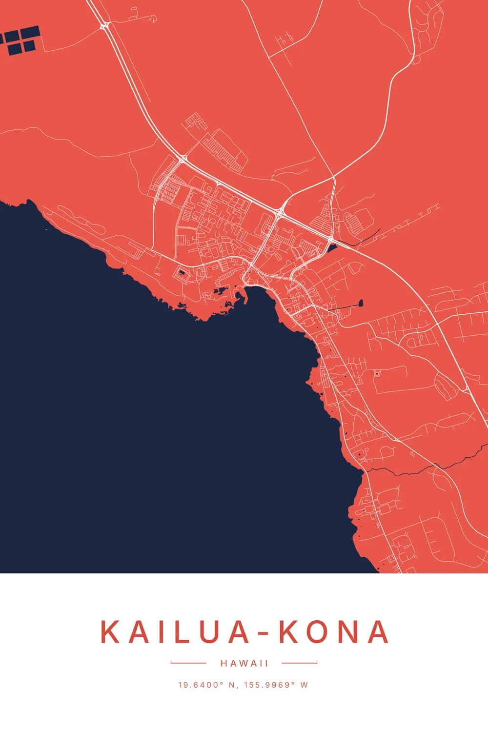 Sunset design: a city map poster of Kailua-Kona